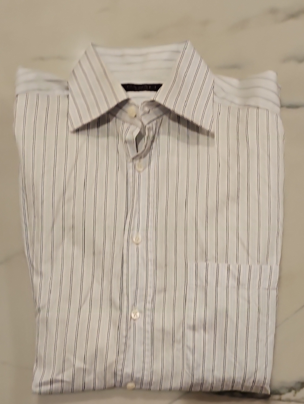 Canali White Shirt with Navy Pinstripes